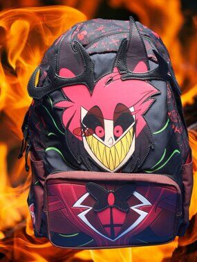 Hot Topic Hazbin Hotel Alastor Mini Backpack Black/Red Graphic Print Zip
